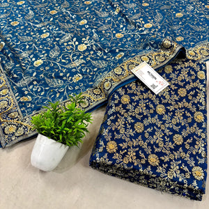 Dark Blue Stone Work Kimkhab Silk Banarasi Gharara