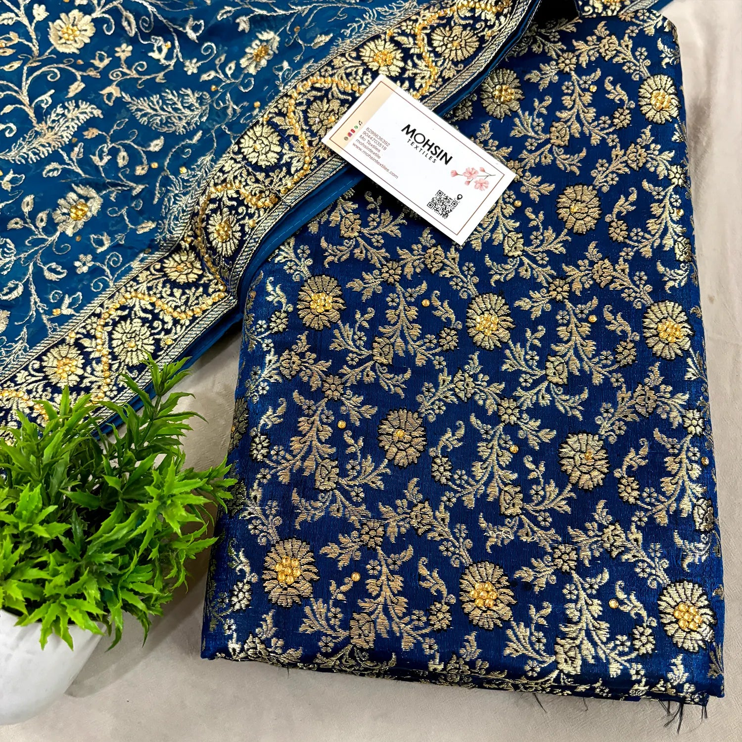 Dark Blue Stone Work Kimkhab Silk Banarasi Gharara