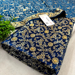 Dark Blue Stone Work Kimkhab Silk Banarasi Gharara
