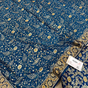 Dark Blue Stone Work Kimkhab Silk Banarasi Gharara