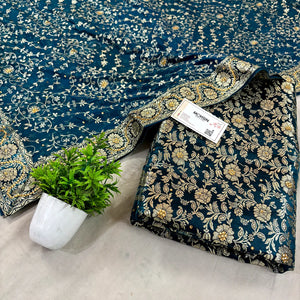 Dark Blue Stone Work Kimkhab Silk Banarasi Gharara