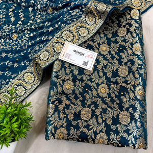 Dark Blue Stone Work Kimkhab Silk Banarasi Gharara