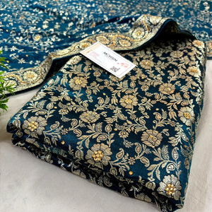 Dark Blue Stone Work Kimkhab Silk Banarasi Gharara