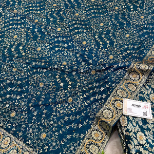 Dark Blue Stone Work Kimkhab Silk Banarasi Gharara