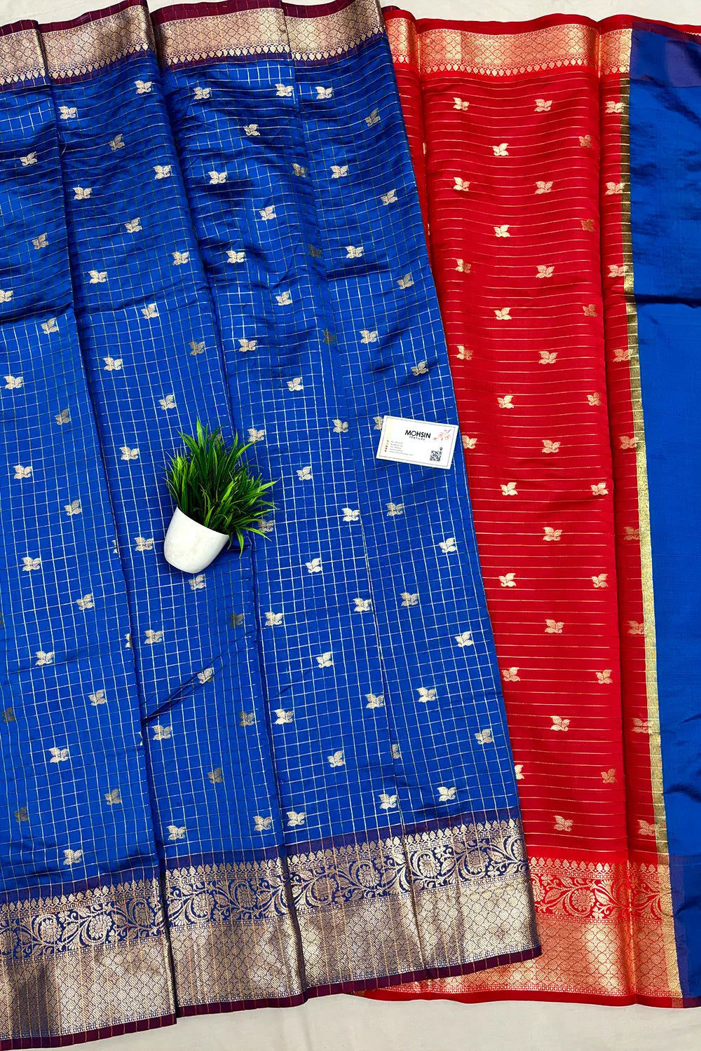 Dark Firozi and Red Zari Semi Katan Silk Banarasi Saree