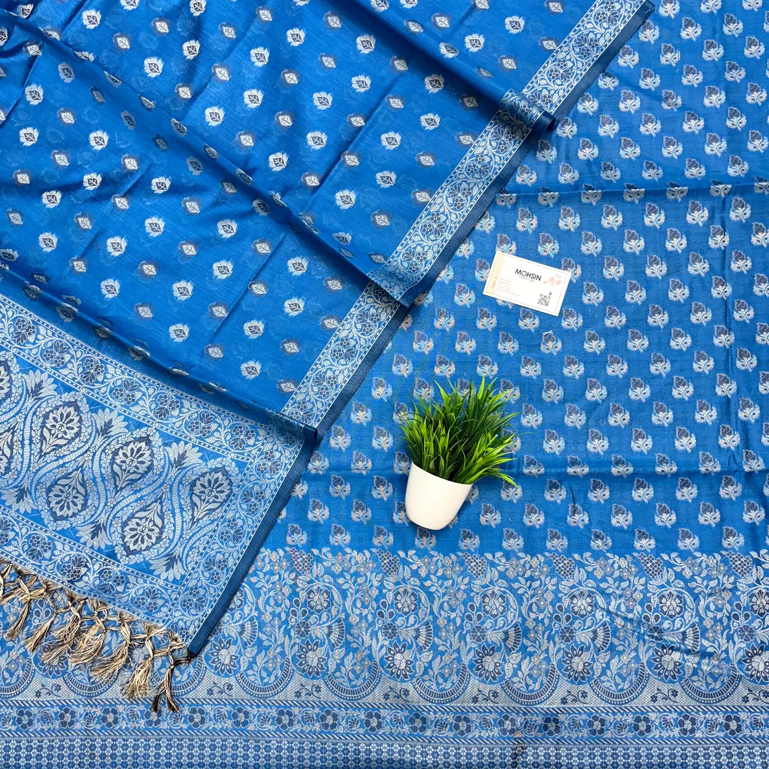 Dark Firozi Angoori Buti Cotton Silk Banarasi Suit