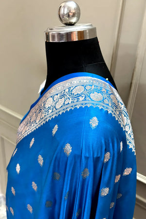 Dark Firozi Flying Buti Katan Silk Banarasi Saree