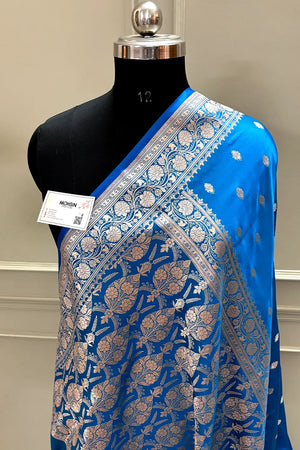 Dark Firozi Flying Buti Katan Silk Banarasi Saree