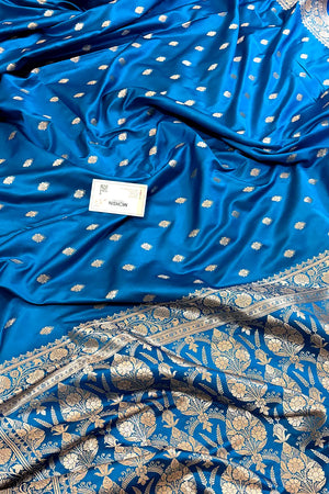 Dark Firozi Flying Buti Katan Silk Banarasi Saree