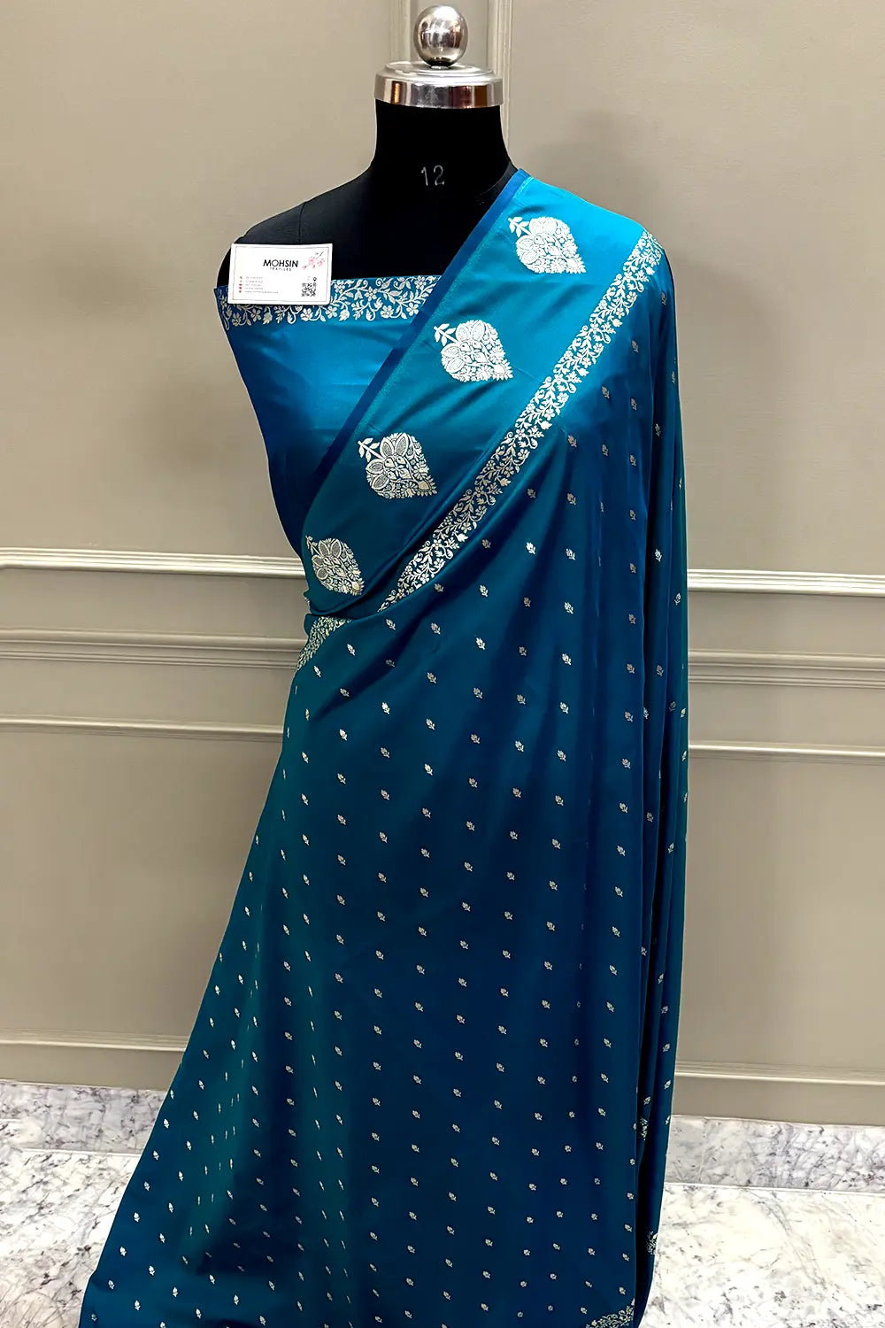 Dark Firozi Hukum Buti Katan Silk Banarasi Saree