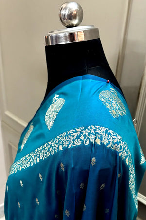 Dark Firozi Hukum Buti Katan Silk Banarasi Saree