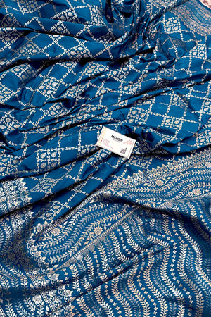 Dark Firozi Pie Jaal Katan Silk Banarasi Saree