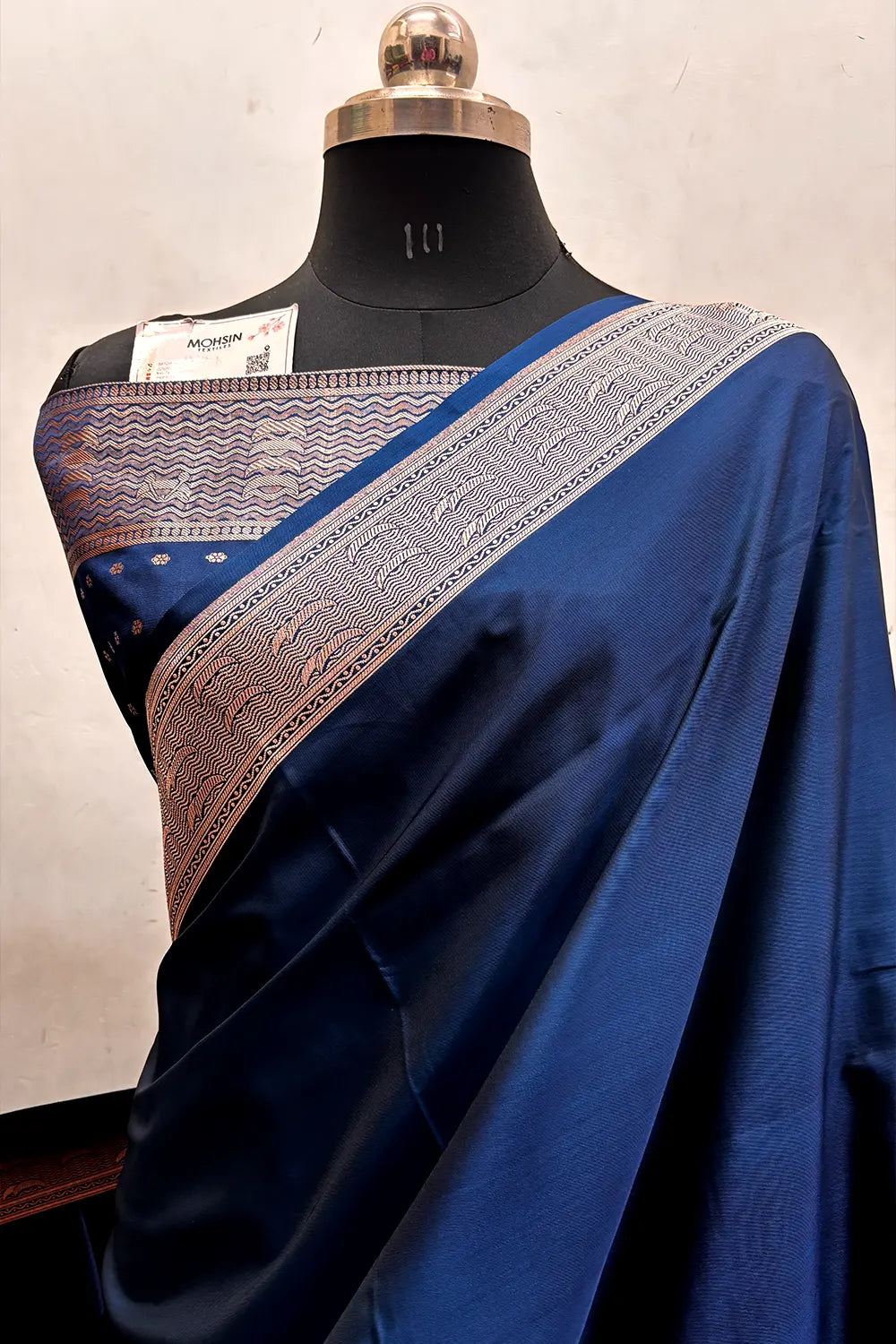 Dark Firozi Plain Ghat Katan Silk Banarasi Saree