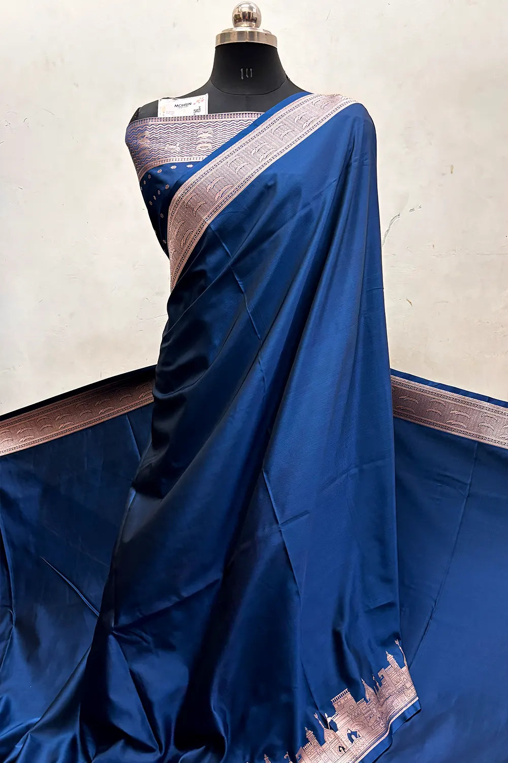 Dark Firozi Plain Ghat Katan Silk Banarasi Saree