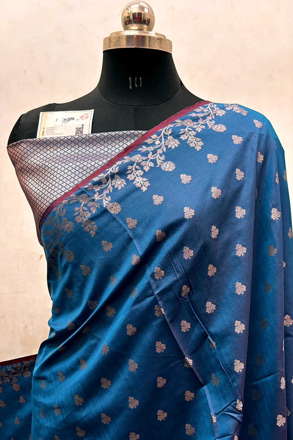 Dark Firozi Semi Katan Silk Banarasi Saree