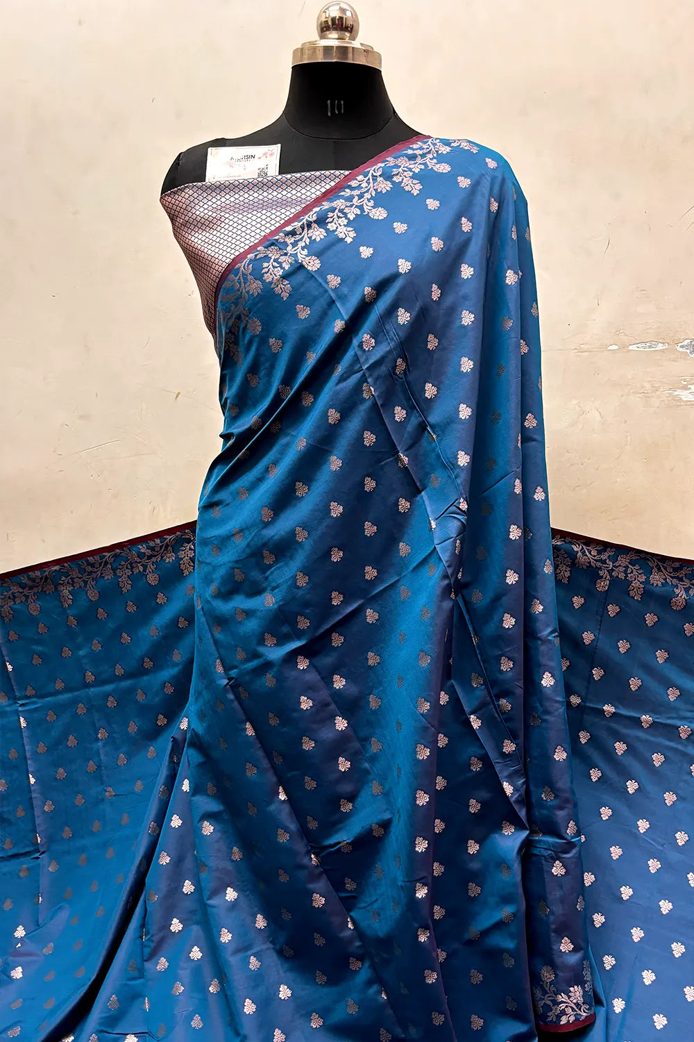 Dark Firozi Semi Katan Silk Banarasi Saree