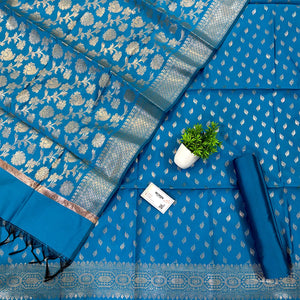 Dark Firozi Sunehri Pankh Satin Silk Banarasi Suit