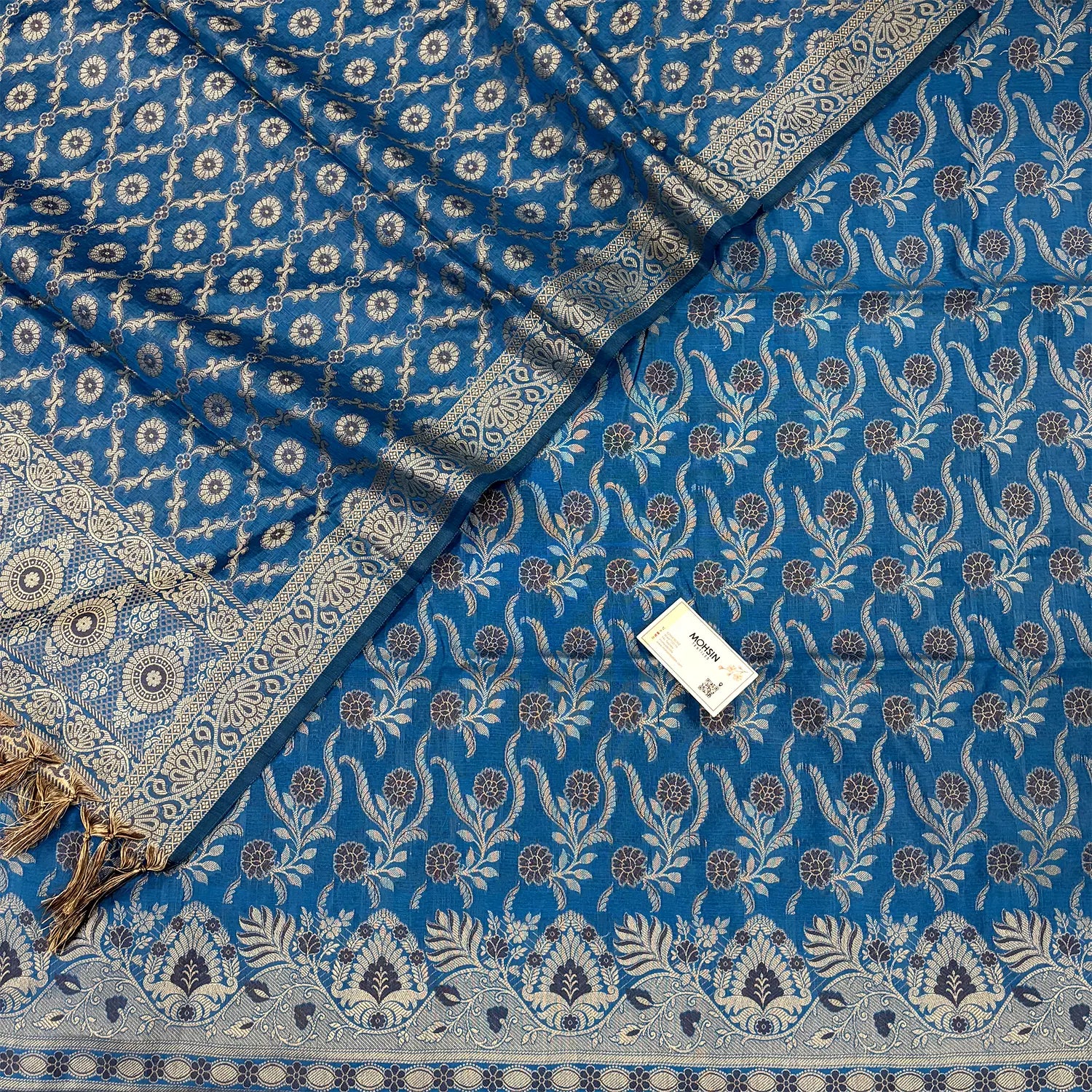 Dark Firozi Yoga Jaal Cotton Silk Banarasi Suit