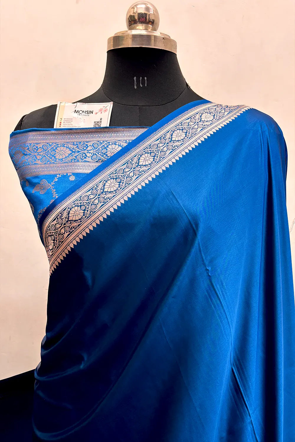 Dark Firozi Zari Border Katan Silk Banarasi Saree