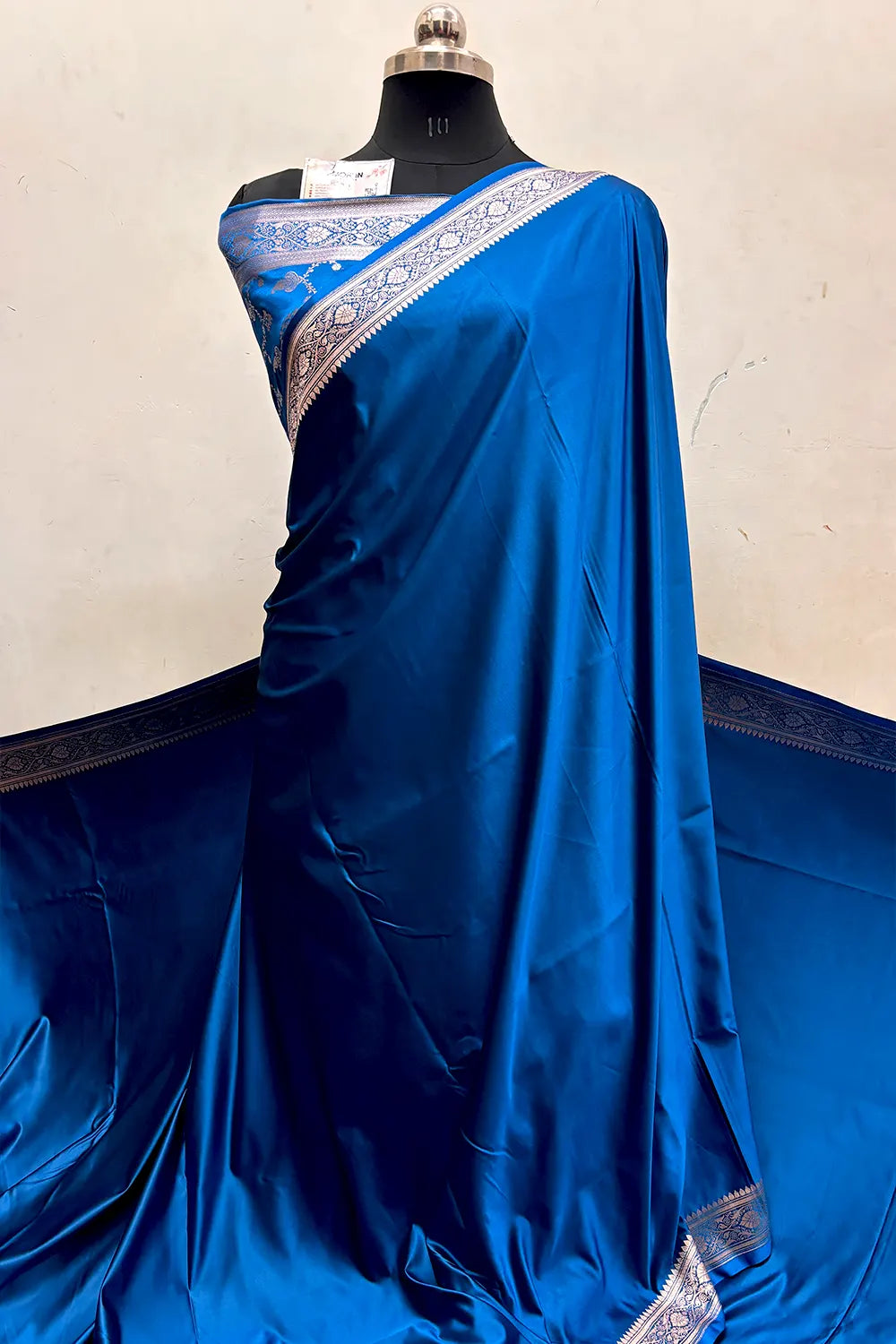 Dark Firozi Zari Border Katan Silk Banarasi Saree