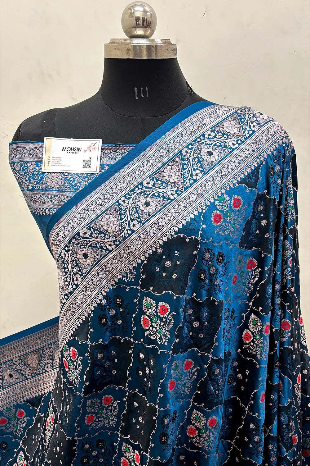 Dark Firozi Zari Katan Mashru Silk Banarasi Saree