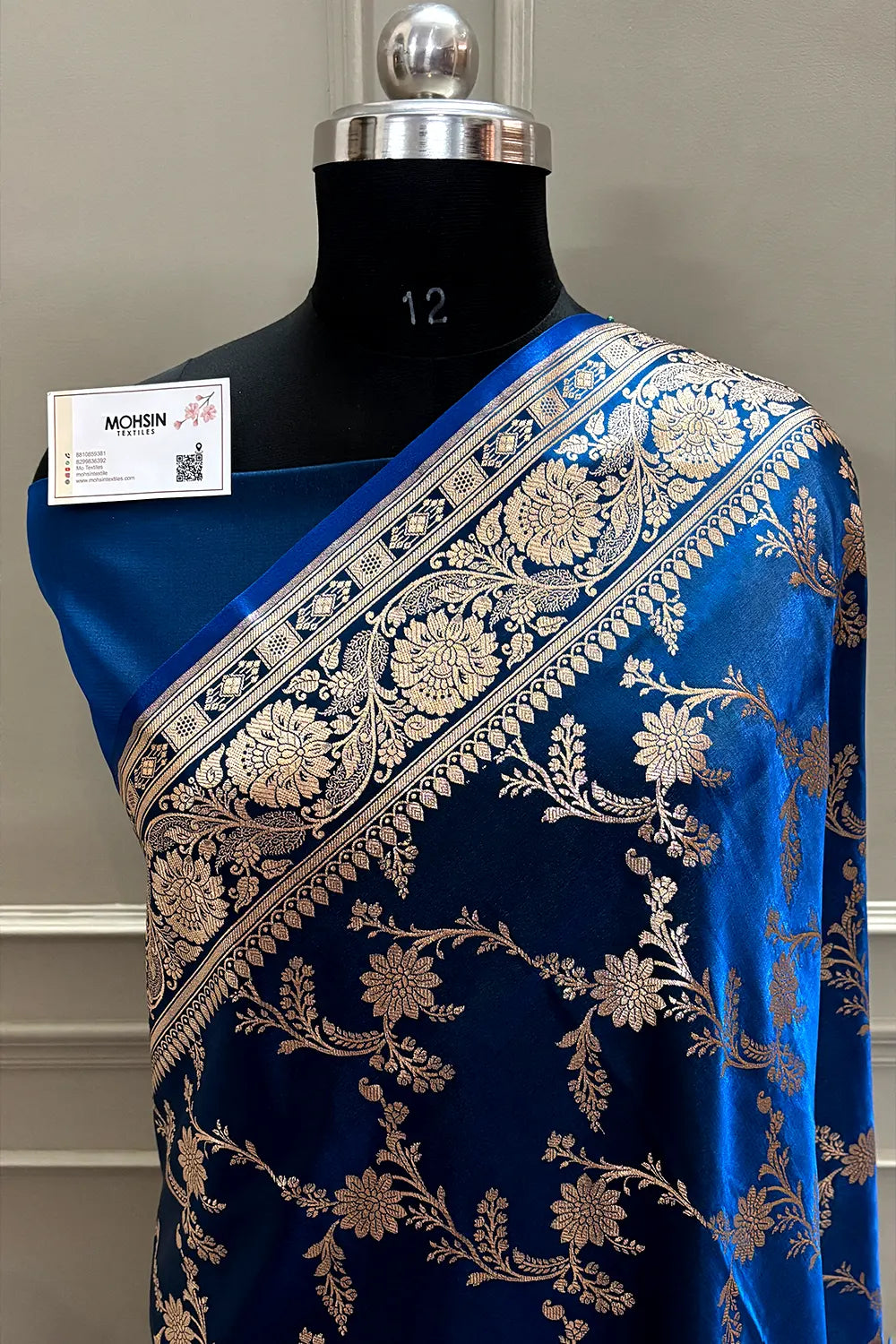 Dark Firozi Zari Katan Satin Silk Banarasi Saree