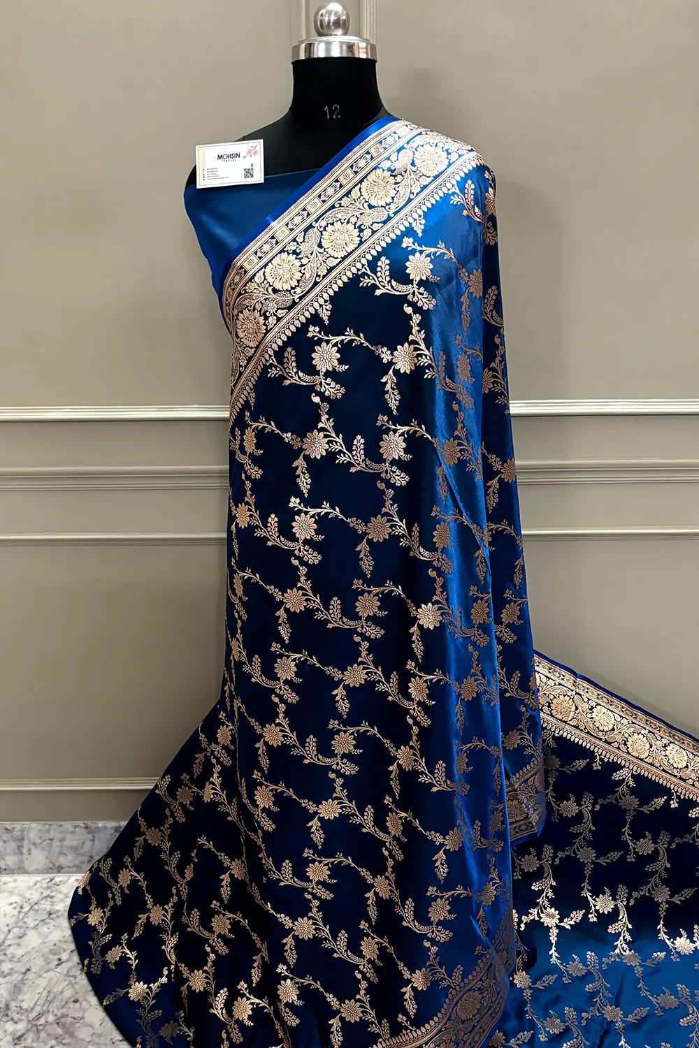 Dark Firozi Zari Katan Satin Silk Banarasi Saree