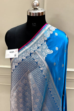 Dark Firozi Zari Katan Silk Banarasi Saree