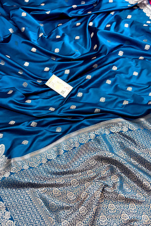 Dark Firozi Zari Katan Silk Banarasi Saree
