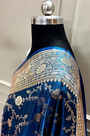 Dark Firozi Zari Katan Silk Banarasi Saree