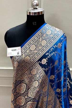 Dark Firozi Zari Katan Silk Banarasi Saree