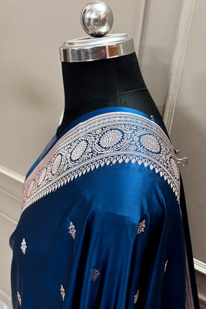 Dark Firozi Zari Katan Silk Banarasi Saree