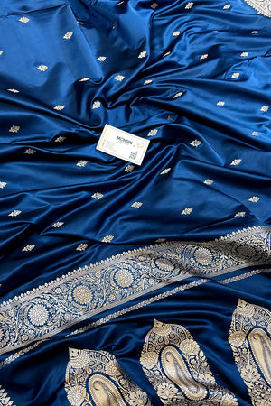 Dark Firozi Zari Katan Silk Banarasi Saree