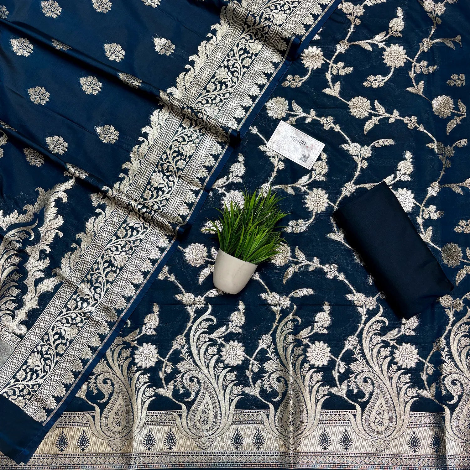 Dark Firozi Zari Katan Silk Banarasi Suit