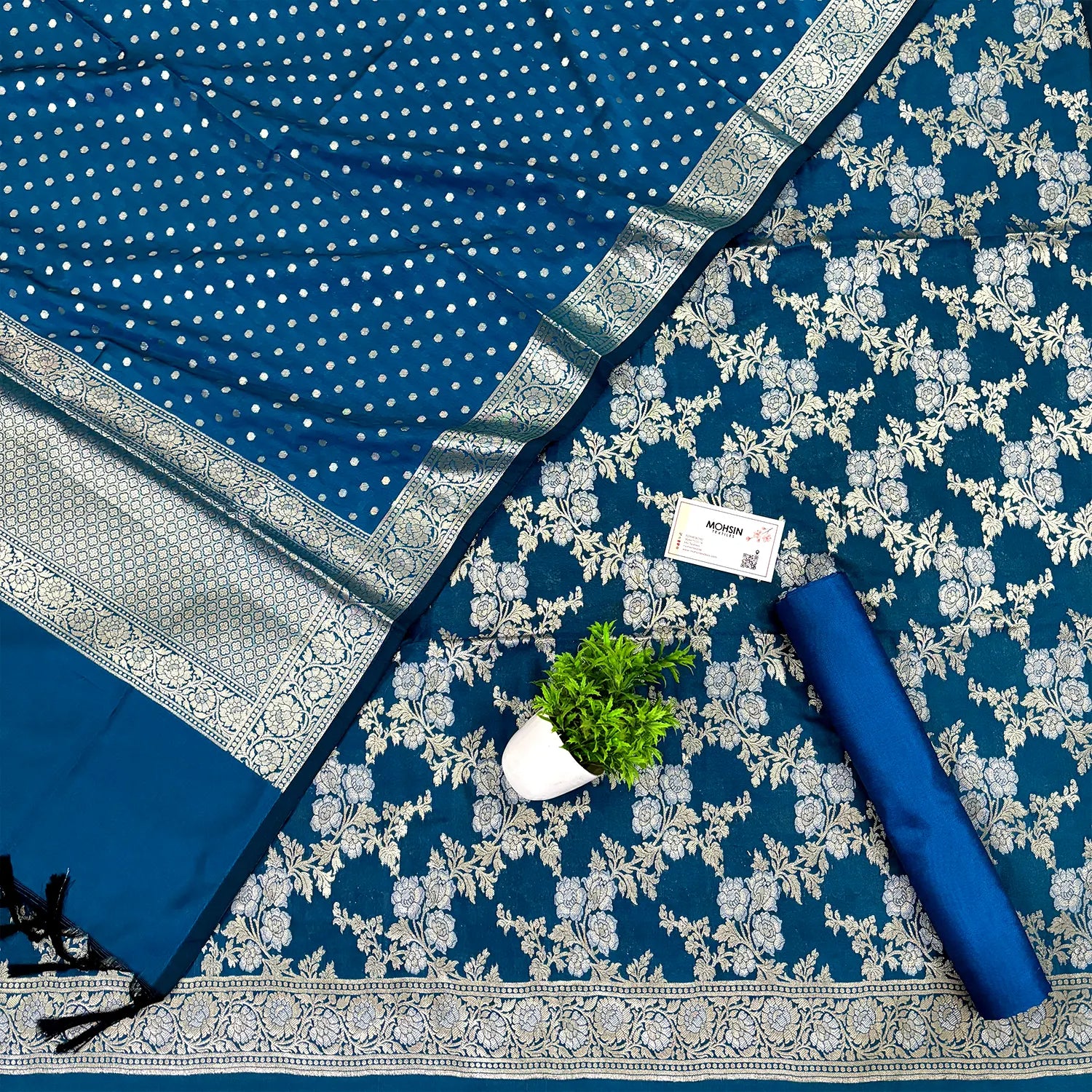 Dark Firozi Zari Katan Silk Banarasi Suit