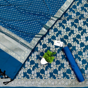 Dark Firozi Zari Katan Silk Banarasi Suit