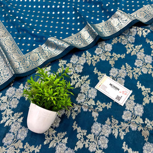 Dark Firozi Zari Katan Silk Banarasi Suit