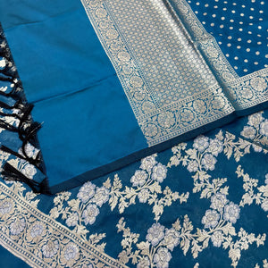 Dark Firozi Zari Katan Silk Banarasi Suit
