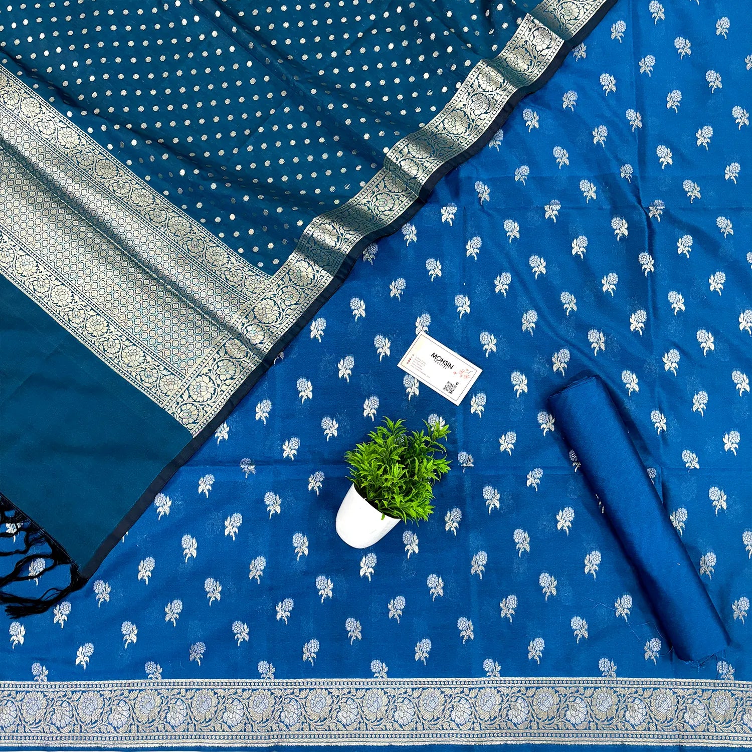 Dark Firozi Zari Katan Silk Banarasi Suit