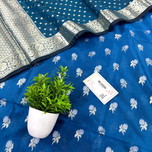 Dark Firozi Zari Katan Silk Banarasi Suit