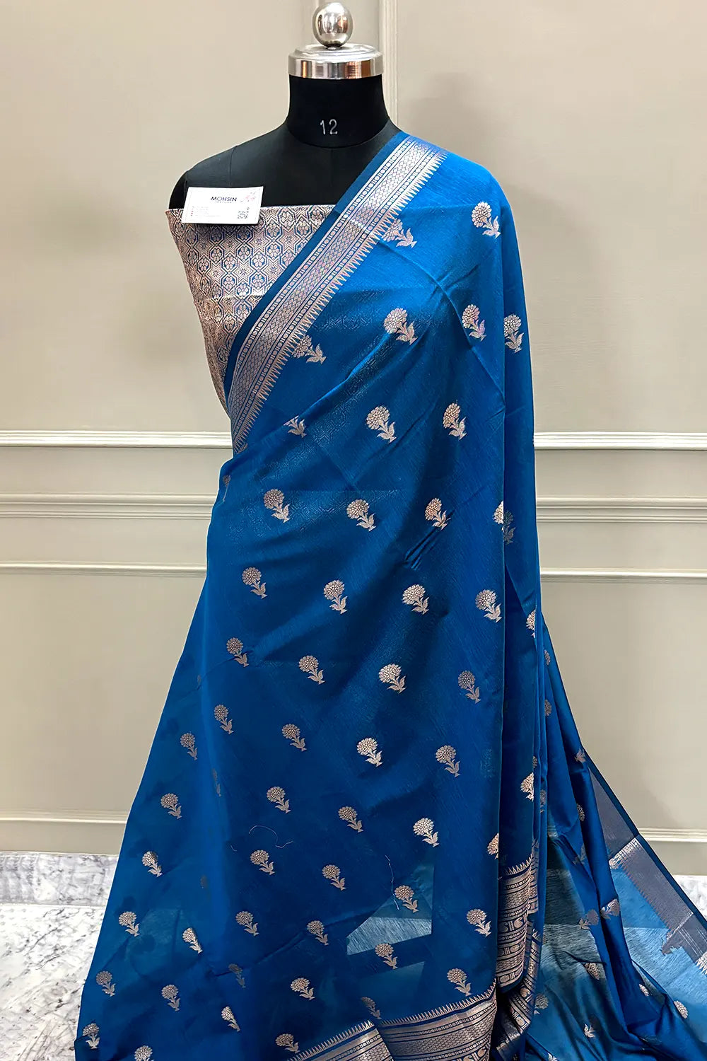 Dark Firozi Zari Resham Banarasi Silk Saree