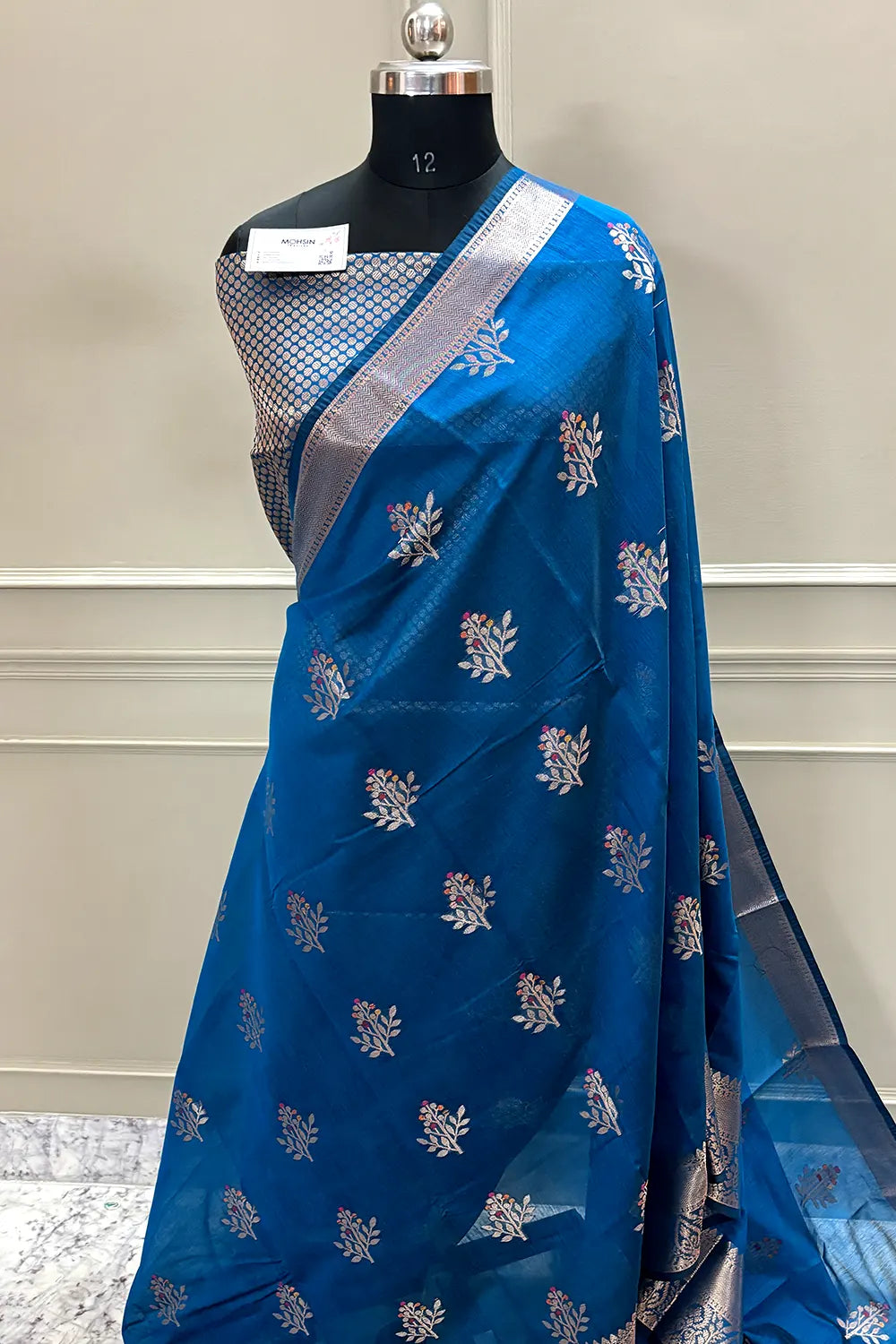 Dark Firozi Zari Resham Banarasi Silk Saree