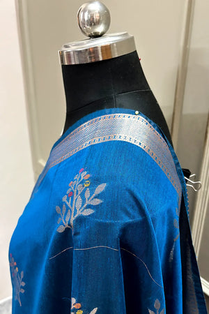 Dark Firozi Zari Resham Banarasi Silk Saree