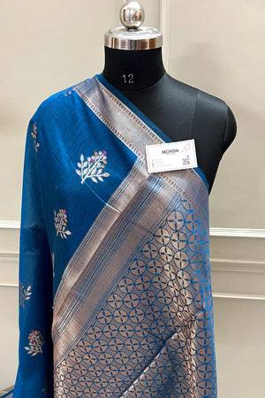 Dark Firozi Zari Resham Banarasi Silk Saree