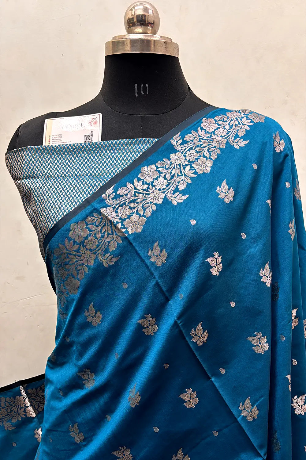 Dark Firozi Zari Semi Katan Silk Banarasi Saree