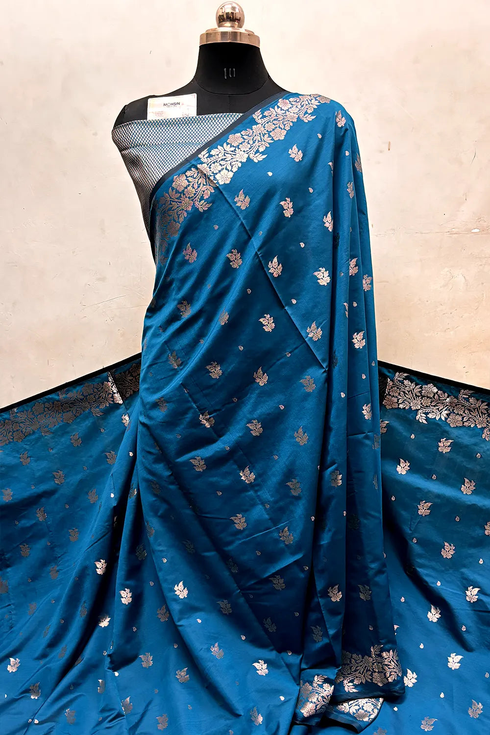 Dark Firozi Zari Semi Katan Silk Banarasi Saree