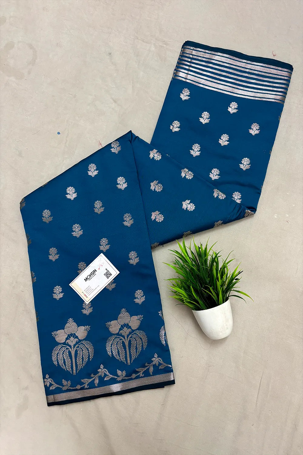 Dark Firozi Zari Semi Katan Silk Banarasi Saree
