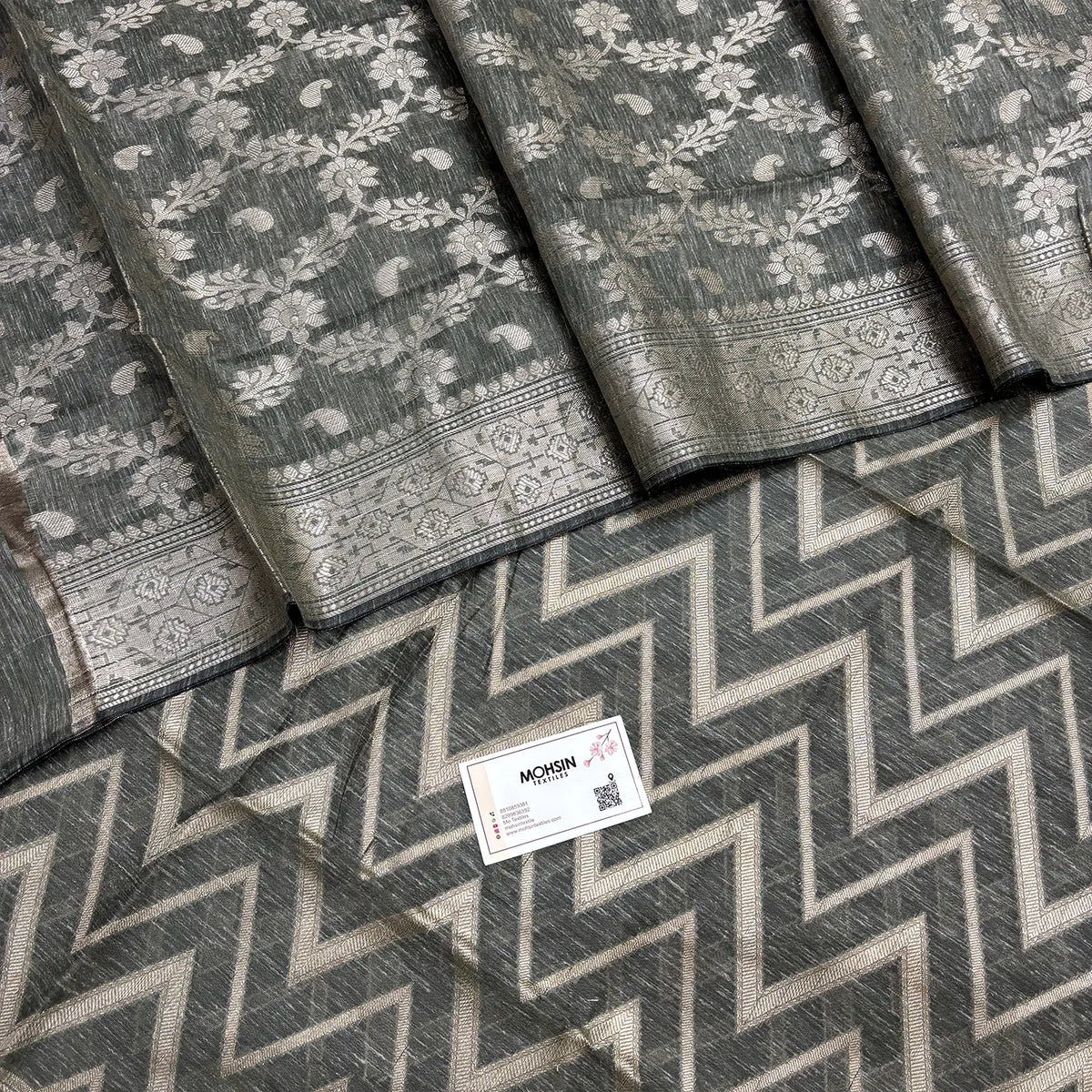 Dark Grey Linen Silk Banarasi Suit