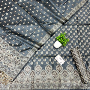 Dark Grey Mogambo Buti Cotton Silk Banarasi Suit
