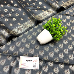 Dark Grey Mogambo Buti Cotton Silk Banarasi Suit